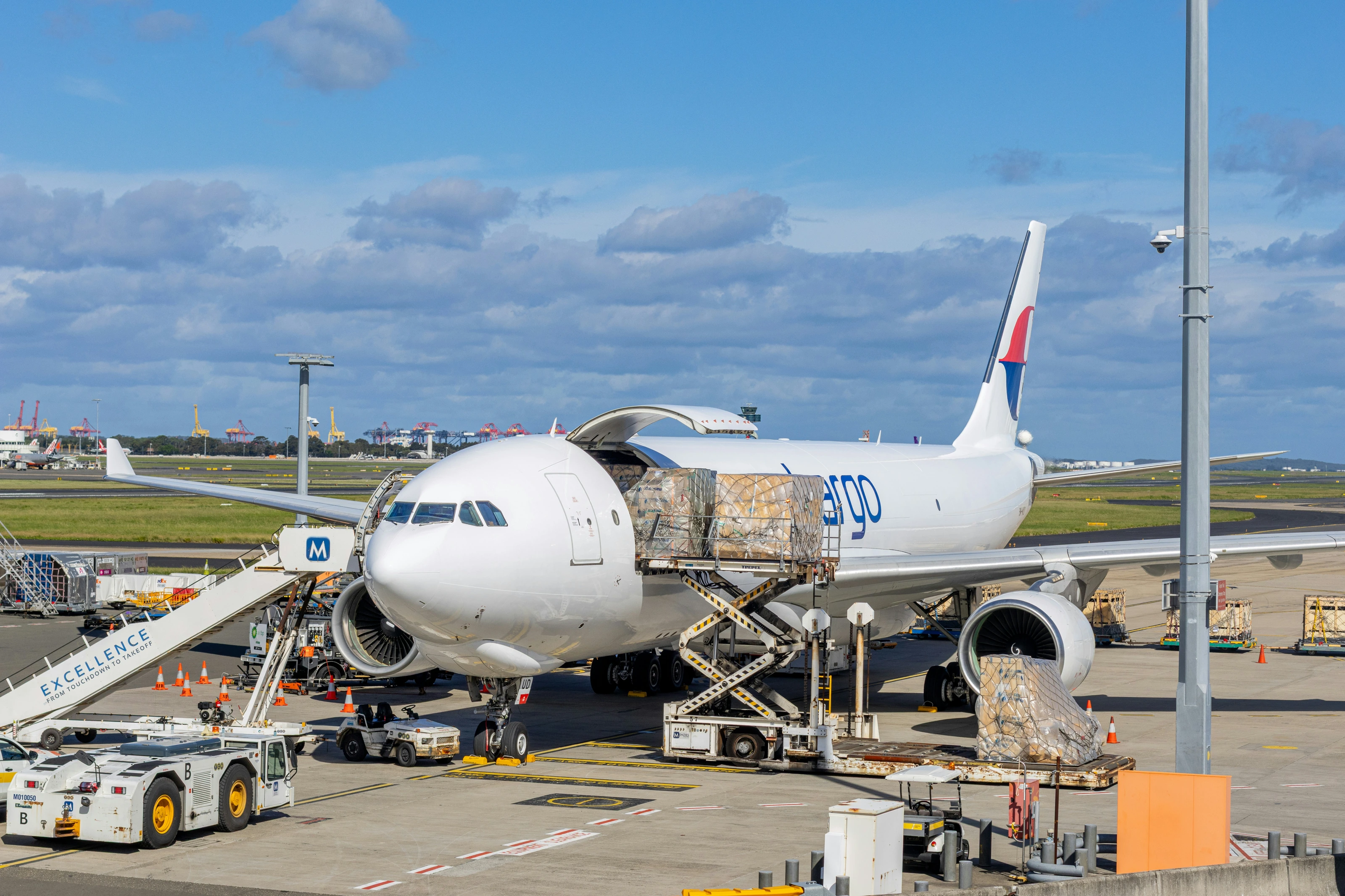 Cargo aircraft being loaded for international freight